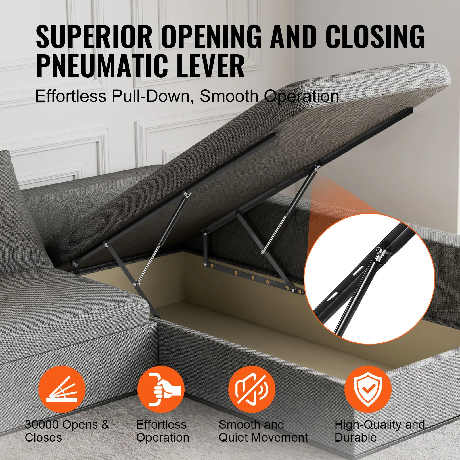 Bed Lift Compatible 265lbs Bearing DIY Wall Mechanical Hardware Kit Vertical Deluxe Pneumatic Lever Heavy Duty Support