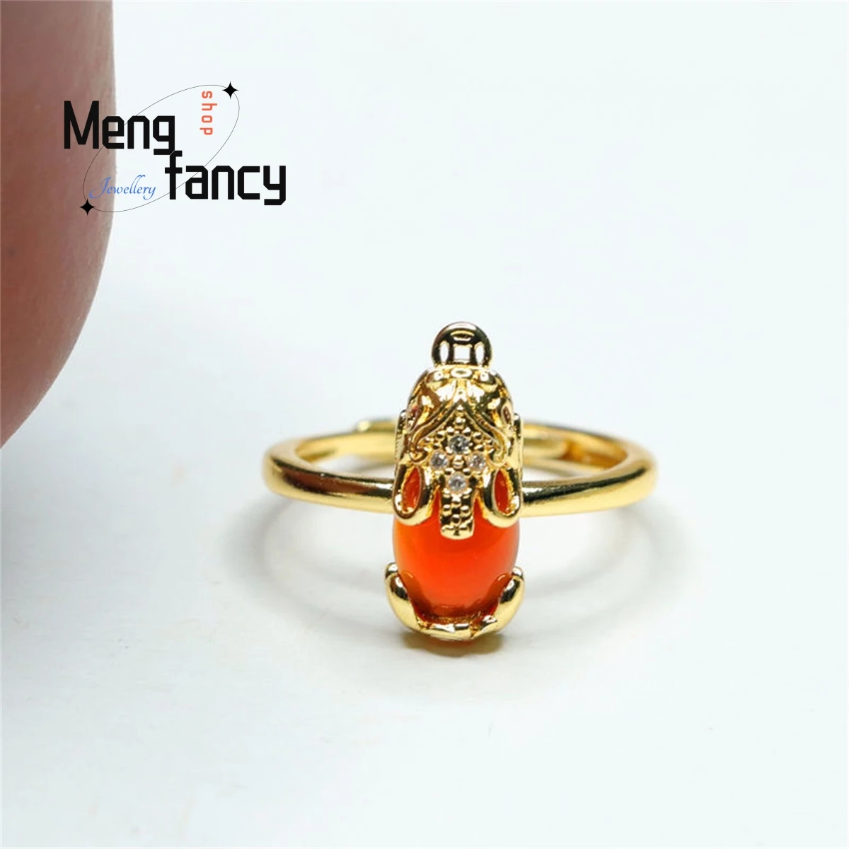 

Natural Authentic Red Agate Chalcedony Pixiu Golden Ring Simple Elegant Personalized Fashion Versatile Exquisite Luxury Jewelry