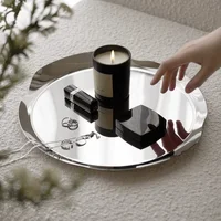 Nordic Light Luxury Round Stainless Steel Tray Fruit Dish Coffee Tea Wine Set Storage Tray Serving Plate Living Room Organizer 1