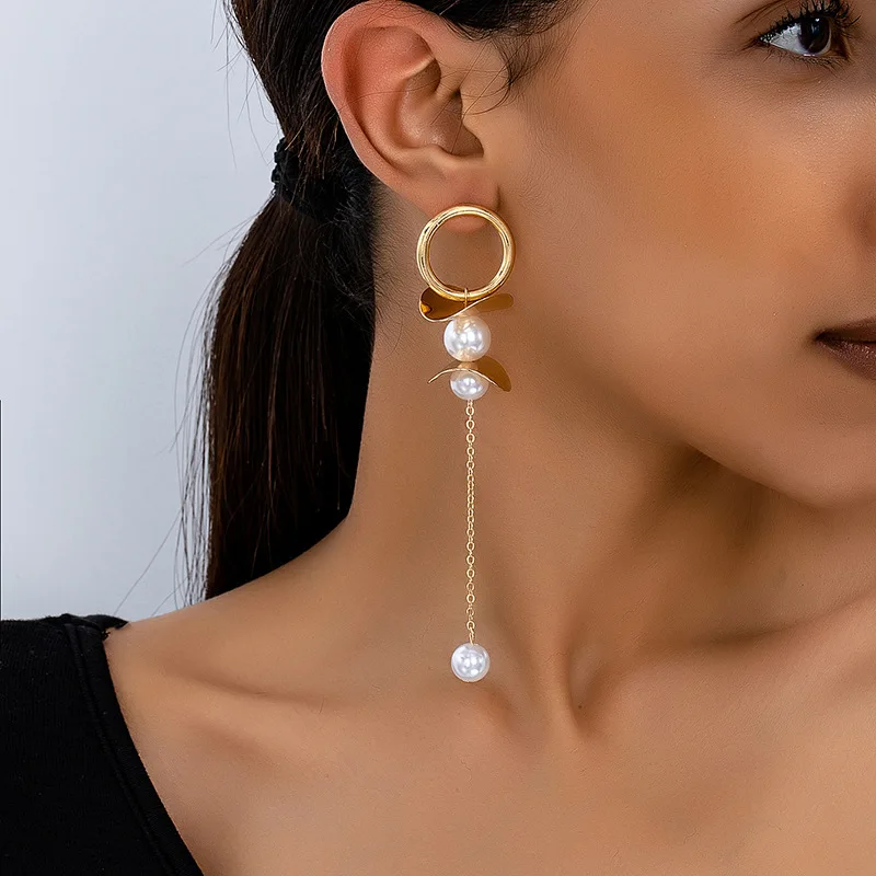 Imitation Pearls Long Tassel Earrings for Women Simple Fashion Ear Jewelry Accessories Hot Sale Party Gift