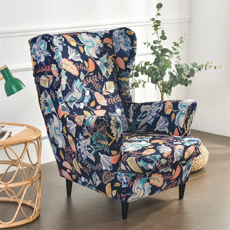 Printed Elastic Wing Chair Cover Stretch Spandex Sofa Slipcovers Sloping  Armchair Case with Seat Cushion Covers Hogar 4