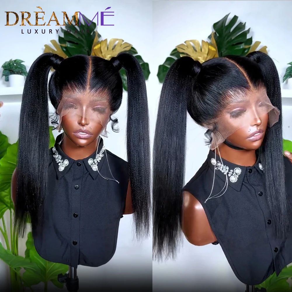 Light Yaki Human Hair Wigs Full Lace Wig Yaki Straight 360 Lace Frontal Wig Natural Black 13x4 Front For Women