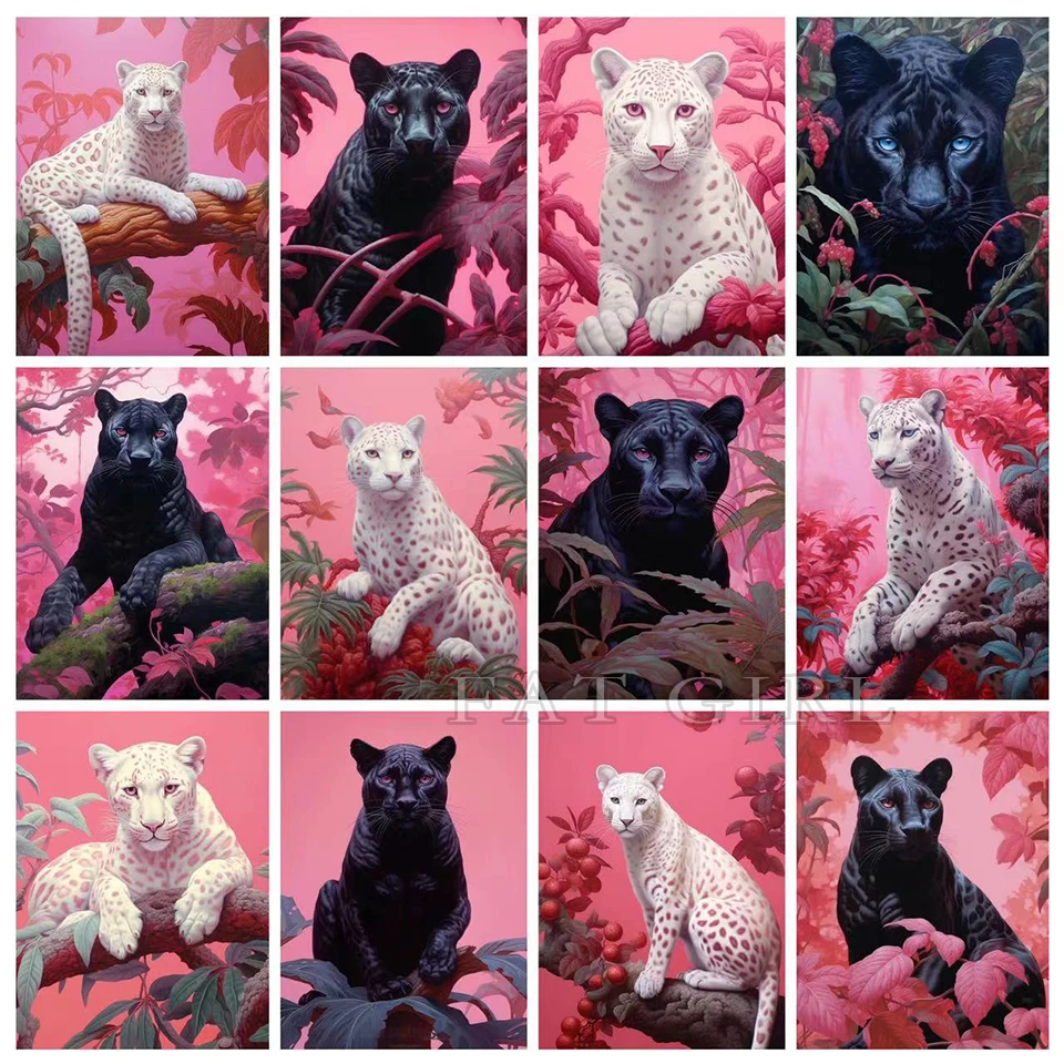 Wild Animal Leopard 5D Diamond Painting Art Pink Tree Home Decor Diamond Mosaic Panther Ricamo Cross Stitch Wall Sticker D65