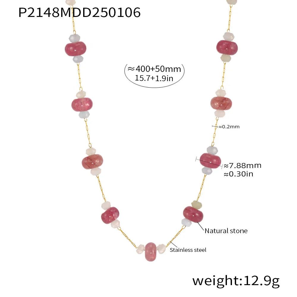Modische Bunte Naturstein-Halskette Damen Edelstahl Vergoldetes Perlenarmband Böhmisches Handgemachtes Schmuckset Geschenk – Detail 5