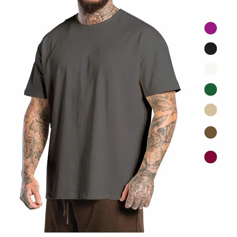 

New MEN'S heavy cotton round neck drop shoulder short sleeve T-shirt top cross-border MEN'S oversizet T-shirt