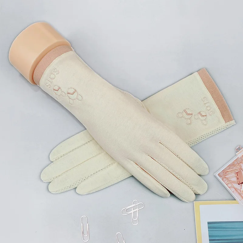 Summer Sunscreen Gloves Women's Cotton Mesh Breathable Letter Embroidery Full Finger Nonslip Touch Screen Driving Mittens K90 12
