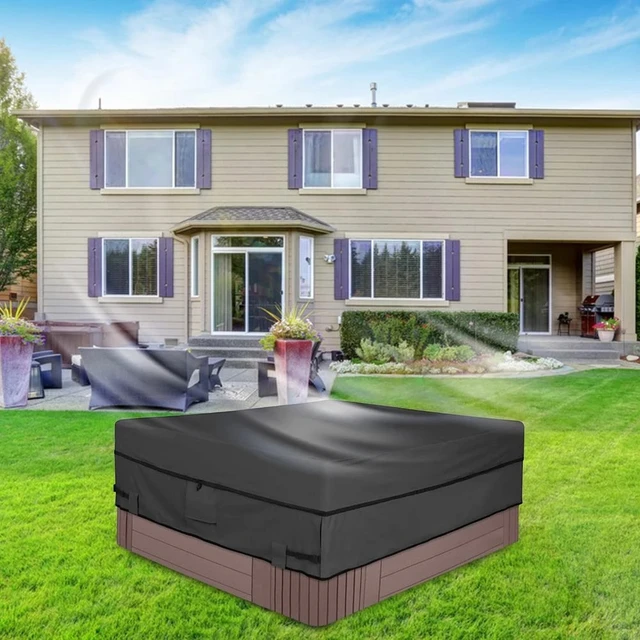 Négyzet Alakú Gyógyfürdőhuzatok A Pezsgőfürdő -Vízálló Poliészter Kültéri Kád Fedőlapa Több Méretű És Rugalmas Zsinórral Rossz Időjáráshoz