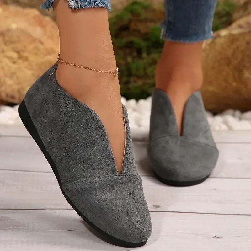 Neue flache Slip-on-Schuhe für Damen, Outdoor-Casual, genähte runde Zehen, weiche Sohle, leichte, einfarbige, flache Low-Top-Schuhe – Detail 14