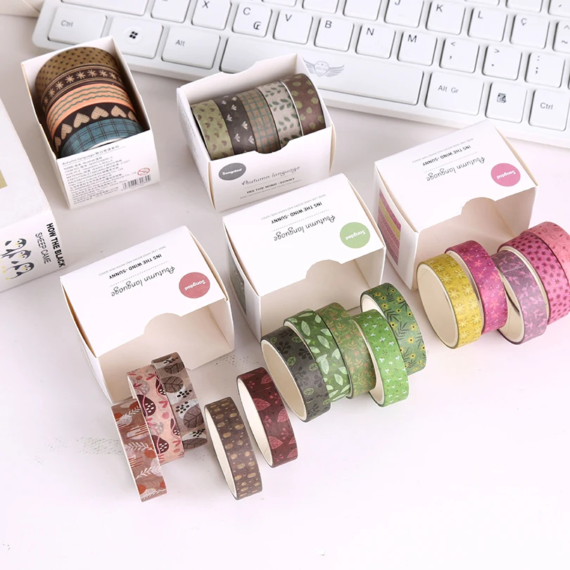5Pcs Basic Washi Tapes Scrapbooking Washi Tape Set School Supplies Cinta Adhesiva Decorativa Autumn Stationery Masking Tape washi tape