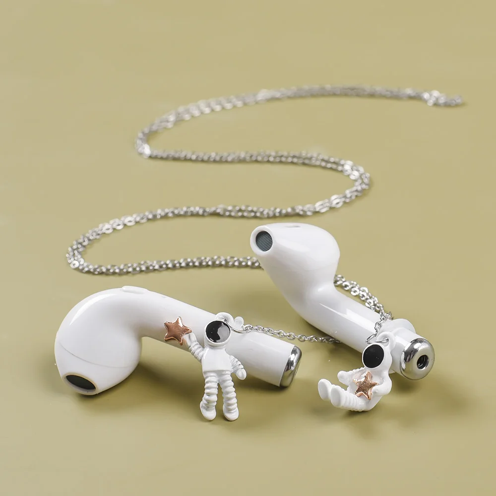 

Цепочка для наушников, креативное металлическое ожерелье с подвеской в виде астронавта, длина 70 см, защита от потери, аксессуар для AirPods