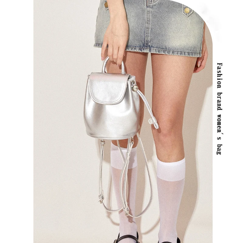 

Women's Pu Mini Backpacks Solid Flap String Female Bucket Bag Casual All-Matched Soft Lady Shoulder Bags 2023 Femme Bolsa