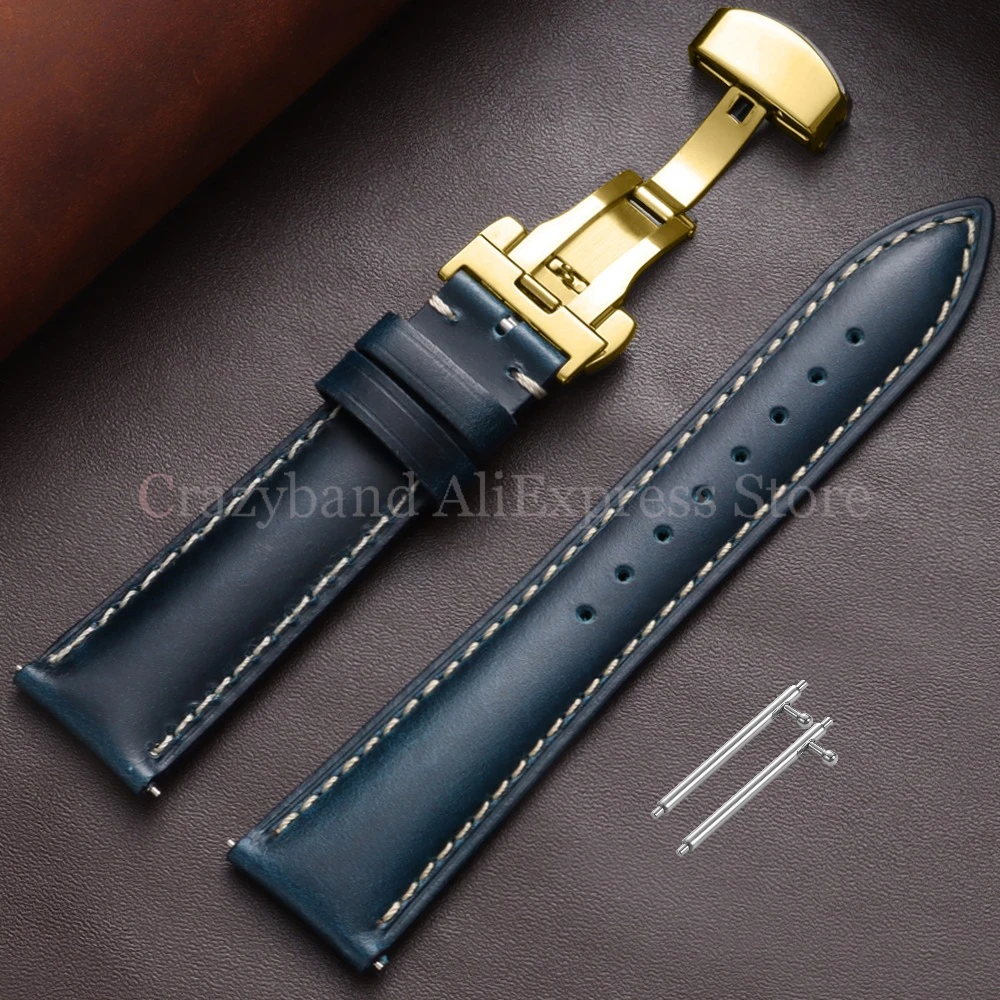 Premium Oil Wax Discoloration Calf Leather Watch Strap with Butterfly Buckle