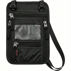 Travel RFID Blocking Neck Pouch Passport Wallet - Unisex Black (Black)