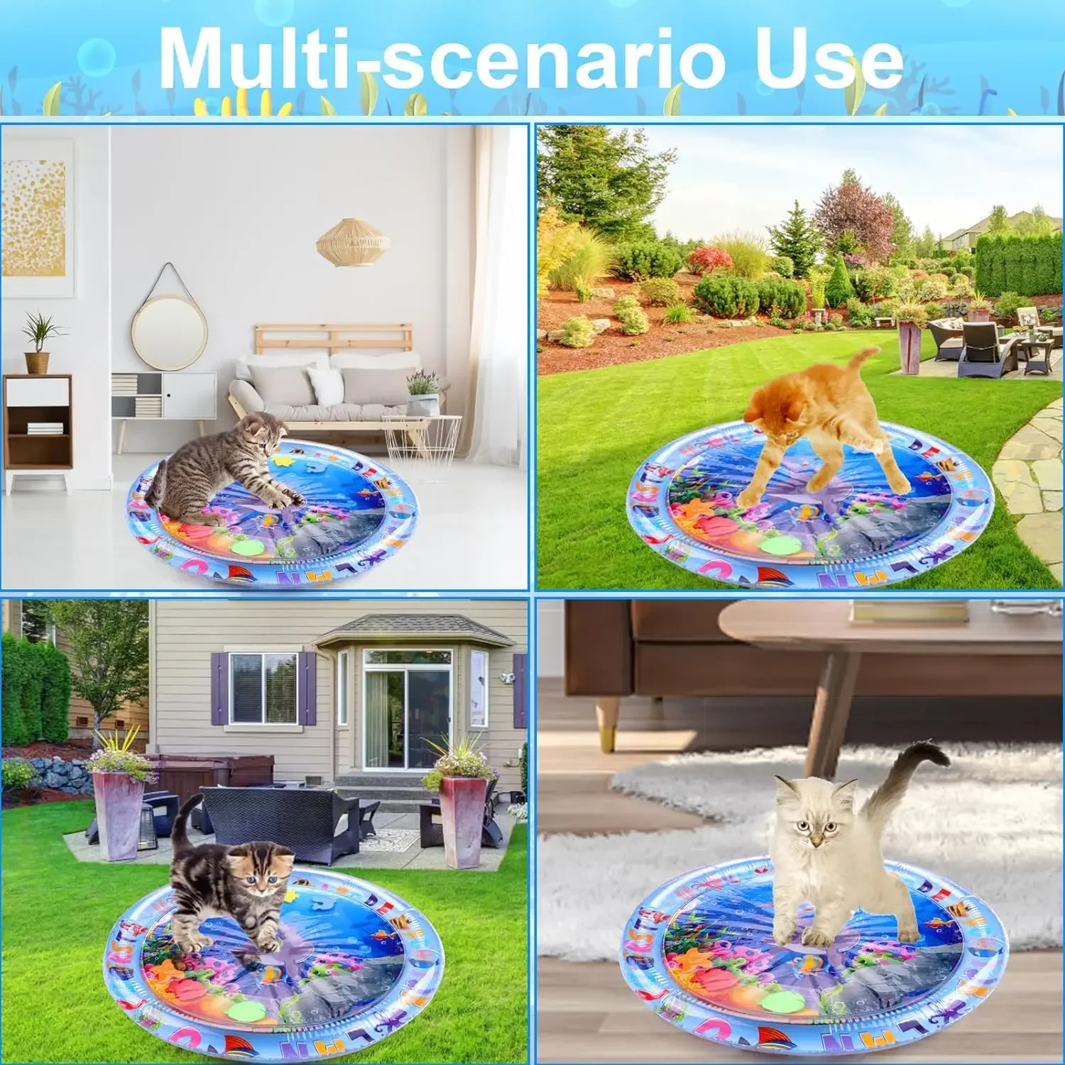 2024 New Interactive Water Sensory Play Mat for Cats Thickened Inflatable Water Mat Cat Dog Pet Playmat With Fish Sea Toy Water 4