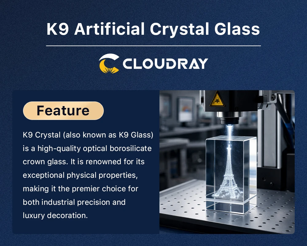 Cloudray K9 Kristallglas-Würfel für UV-Lasermarkierungsmaschine, Gravurwerkzeug & DIY-Handwerk Ornament-Herstellungszubehör – Detail 1
