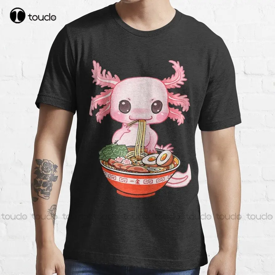 

Kawaii Axolotl лапша едящая рамен Аниме подарок для девочек подростков трендовая футболка рубашка на день рождения креативная забавная футболка пользовательский подарок