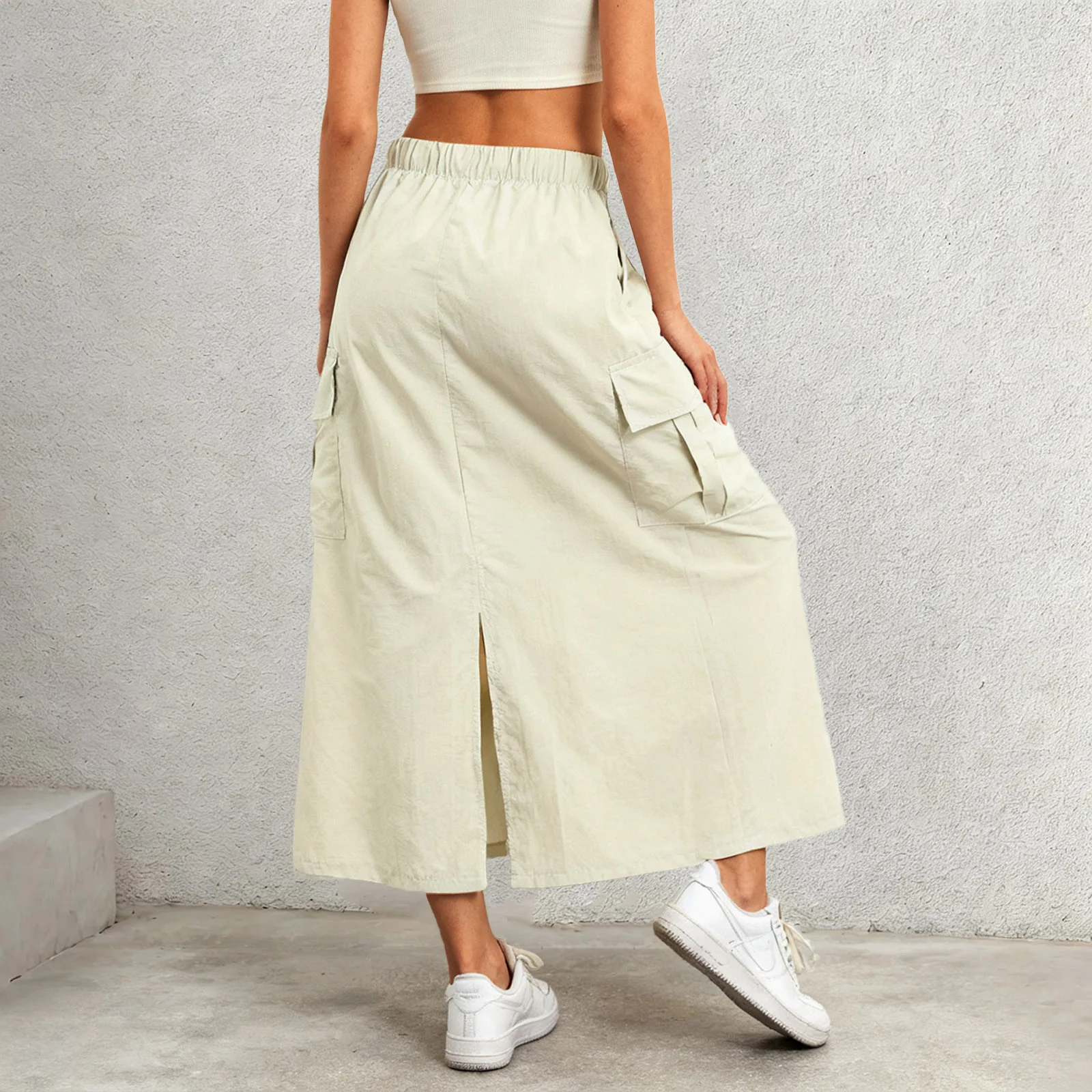 Women's Cargo Long Skirts High Waist Drawstring Multi Pockets Patchwork Long Skirt Versatile Daily y2k Harajuku Outfits 4