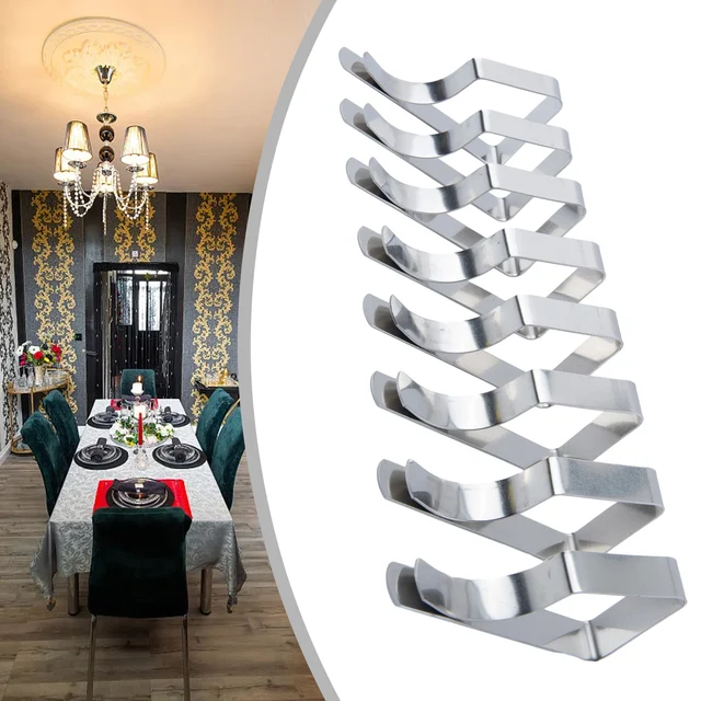8PCS Stainless Steel Tablecloth Clips Table Cloth Holders Clamp Outdoor Party Kitchen Dining Bar Linens Textiles Tablecloths 6