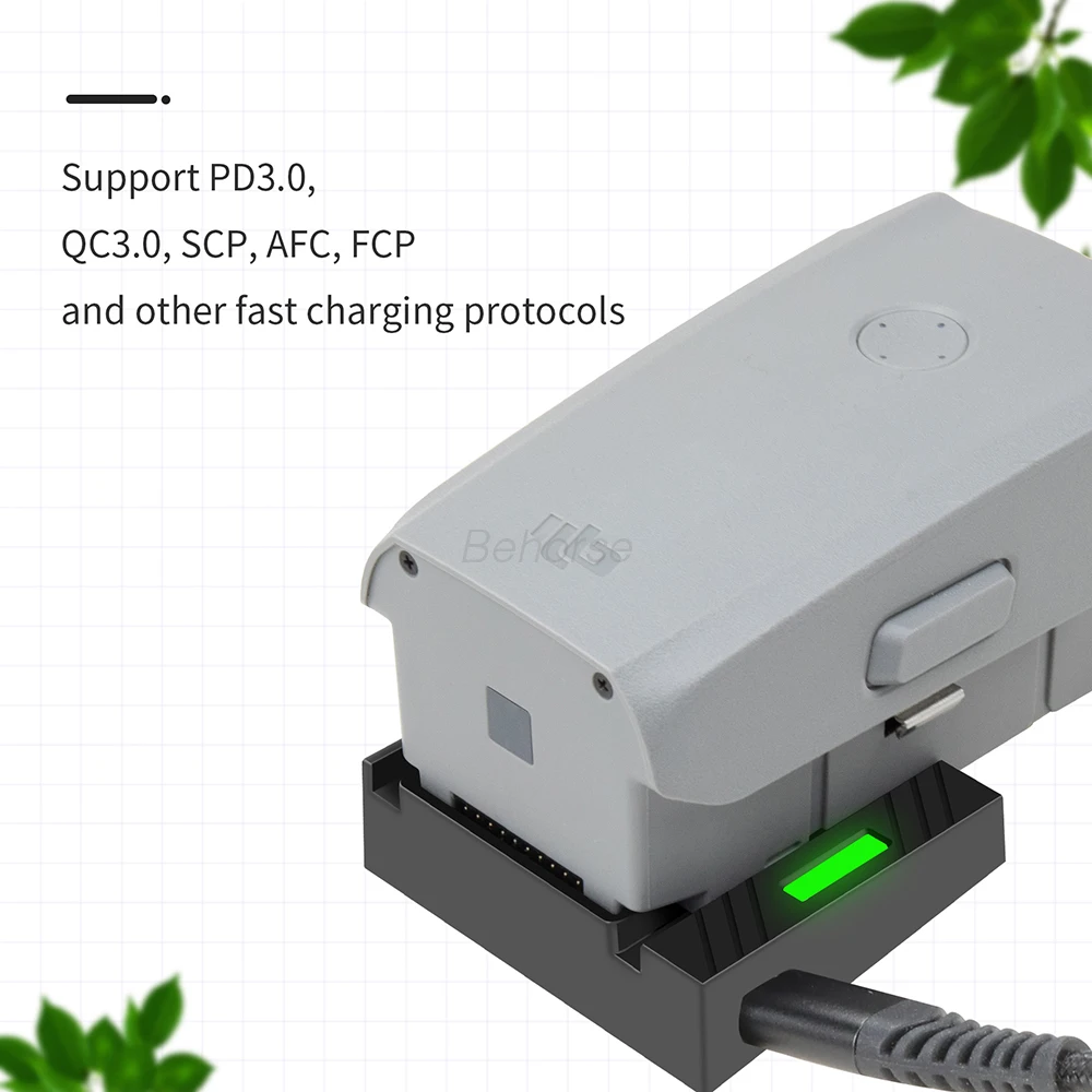 Chargeur USB rapide pour batterie Mavic Air 2 / Air 2S, prises dépliées et câble branché