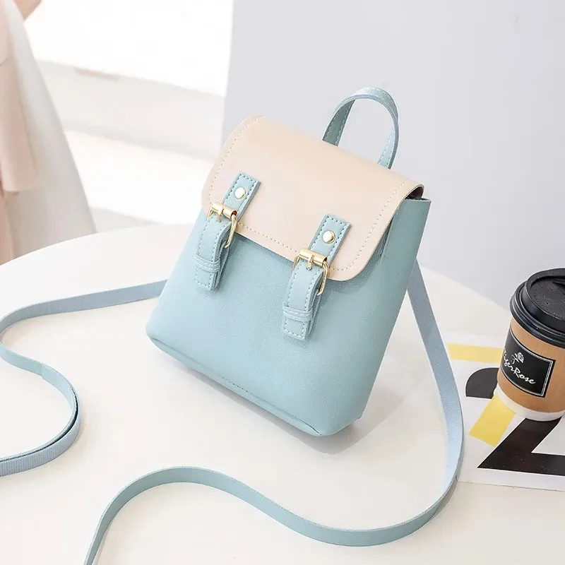 Vintage PU Leather Women Small Backpack Fashion Splicing Hit Color Shoulder Bags School Bags for Teenage Girls