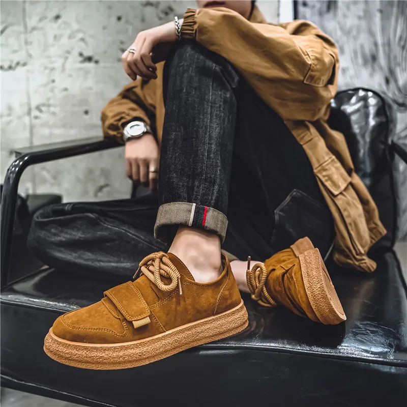 New Khaki Suede Shoes for Man Soft Comfy Men's Leather Casual Shoes Fashion Lace-up Designer Shoe Man Moccasins chaussure hommes 3