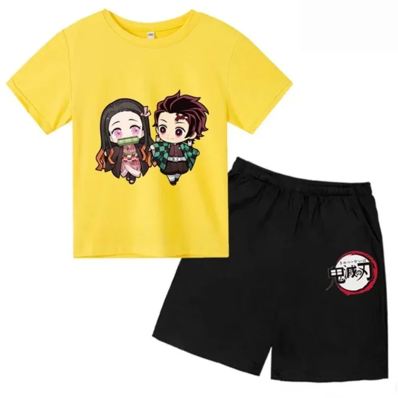 thumbnail image 1 of Conjunto de camiseta y pantalones cortos con estampado de Kamado Nezuko de Demon Slayer para adolescentes y niños, ropa de manga corta para niños y niñas, 1 of 5