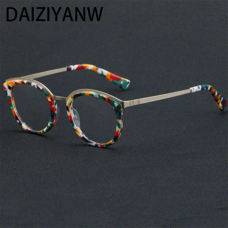 

Vintage Women Round Acetate Optical Glasses Frames Color Splicing Fashion Men Eyeglasses Customized Prescription Glasses
