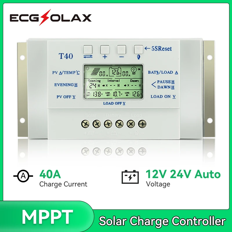 

ECGSOLAX MPPT 40A Solar Charge Controller 12V 24V AUTO LCD Display Regulator For Lighting System Solar Panel Battery