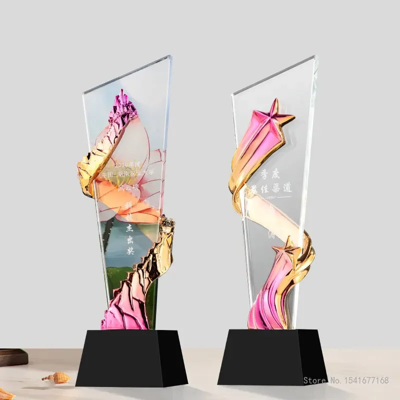 Customized High Grade Honor Crystal Trophy, Color Printing Medal, Annual Meeting Creativity Award Souvenir, Home Decoration, 1Pc