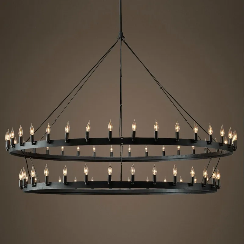 

American Country Wrought Iron Candle Chandelier Hotel Living Room Corridor Model Villa Lamp Engineering Non-Standard Custom