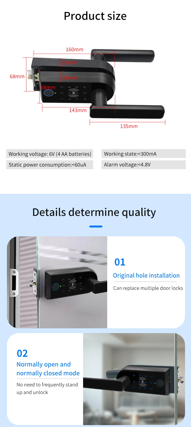 Glass Door Smart Handle Lock Single Open PartitionWith Fingerprint Key Password