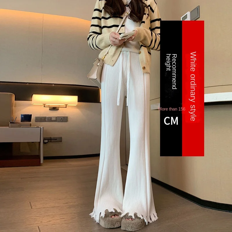 Spring Clothing for Women 2024 New High Waist Drooping Knitted Wide-Leg Pants Small Tassel Flared Trousers Wholesale