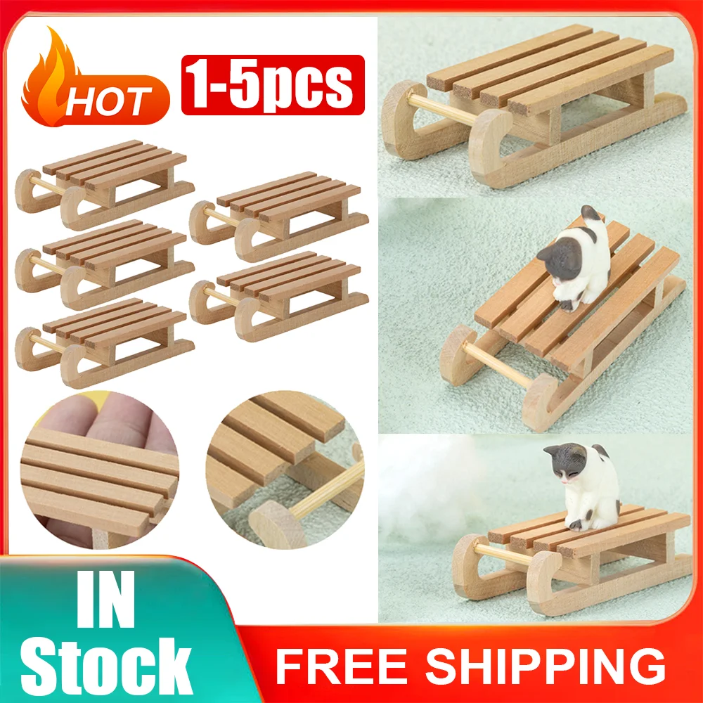 Mini Simulation Snow Sled Handmade 1/12 Wooden Sleigh Desktop Craft