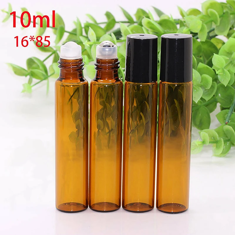 10Pcs 5/10ml Empty Brown Roll On Glass Bottles Roller Ball For Perfume Essential Oil Liquid Substances 3
