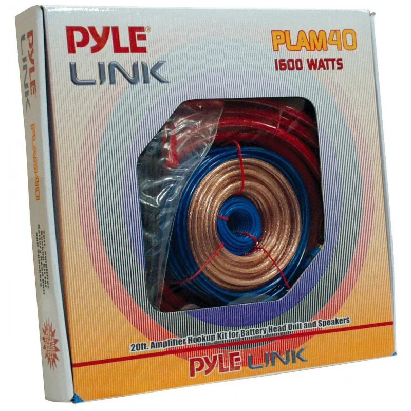 

PYLE PLAM40 - Car Audio Cable Wiring Kit - 20ft 8 Gauge Powered 1200 Watt Complete Amplifier Hookup for Battery, Head Unit & Ste