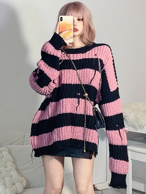 Stripe Baggy Kawaii High Knee Leg Y2K Aesthetic - Korean Fashion Sleeves  Warmers