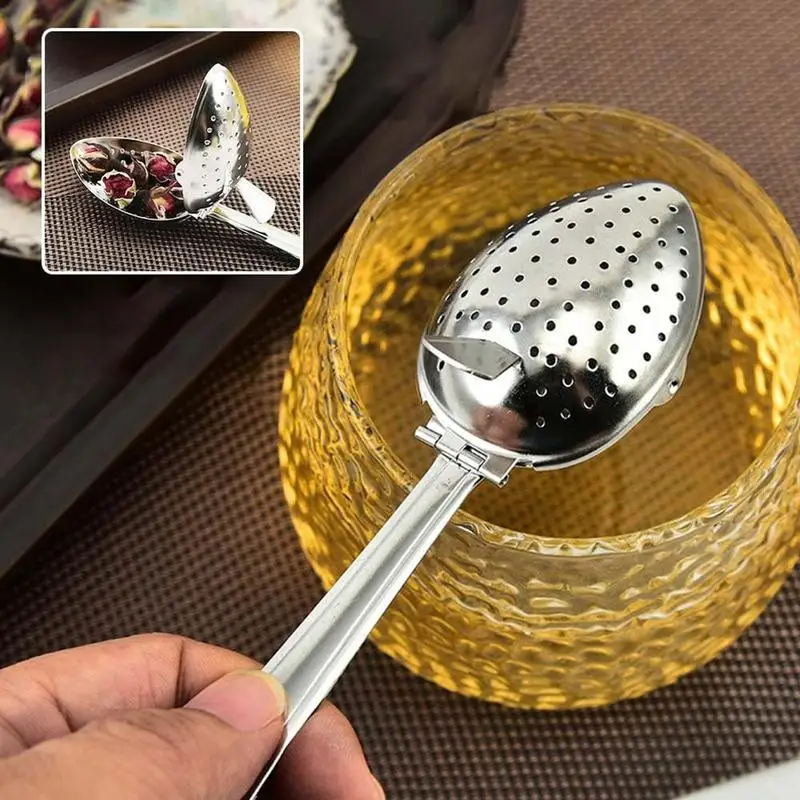 Stainless Steel Tea Infuser Snap Ball Tea Strainer With Long Handle Fine Holes Interval Diffuser Steeper For Coffee