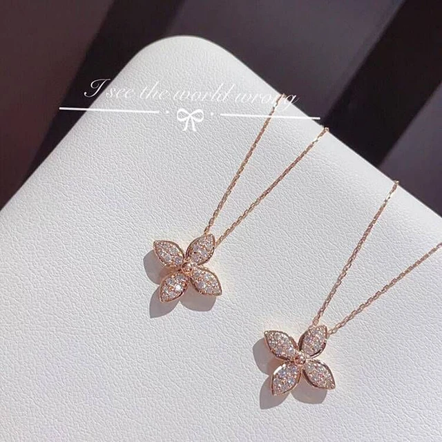 Four Leaf Clover Flower Necklace - Gold and Rose Gold Rose Gold