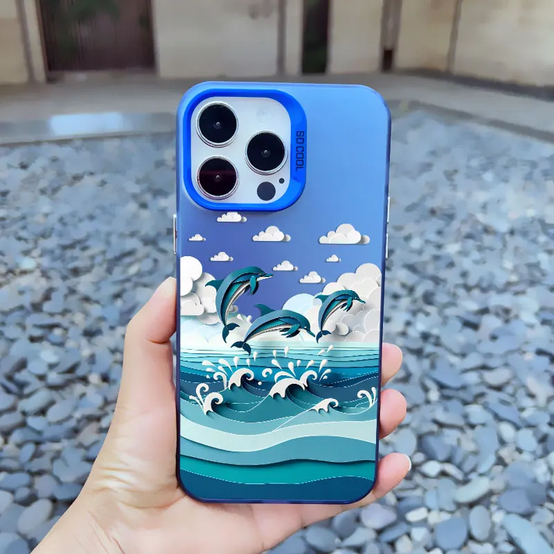 Marine Sharks and Dolphins Ocean Waves Phone Case - Shockproof Laser Cover