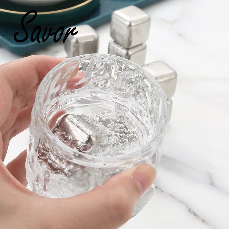 8PCS Reusable Wine Food Grade Cocktails Whiskey Stones Stainless Steel Ice Cubes Quick-Freeze Bourbonor Drink Bar Accessories