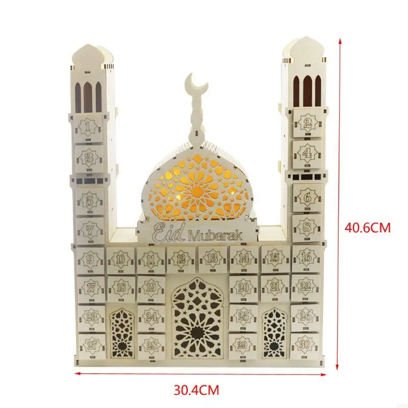 40JA Eid Mubarak Countdown Calendar DIY Ramadan Ornaments Wooden Drawer Home Party Decoration Crafts