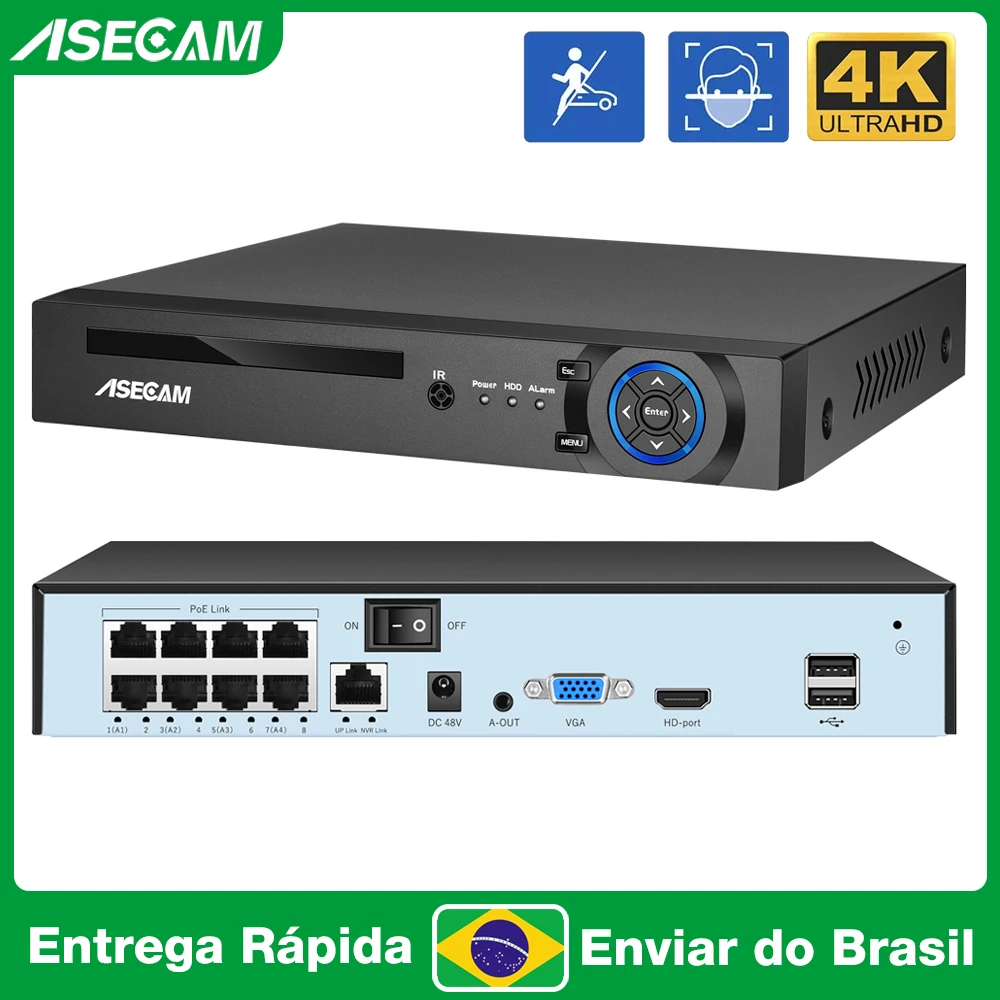 Imagem do produto 4K ultra hd poe nvr Gravador de vídeo onvif h.265 48v sistema camera de segurança p2p Detecção de rostocâmera caméra de surveillance rede na loja AliExpress