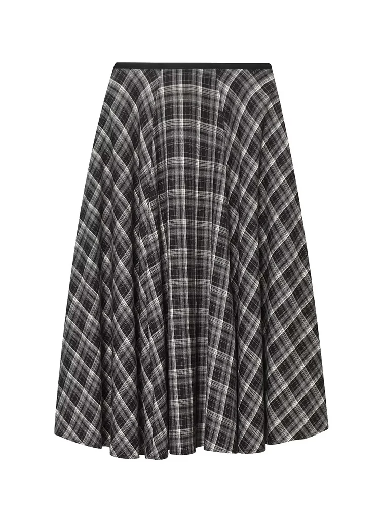 New Women's Retro Plaid Umbrella Skirt Autumn Winter A-line Skirt With Pockets Chic Ladies High Waist Mid Length Skirts