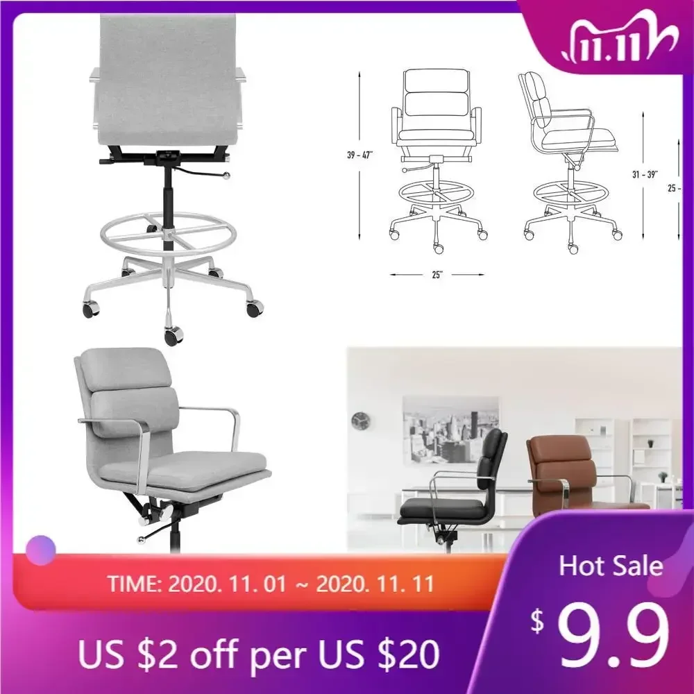 ergonomic padded drafting chair for standing desks: height-adjustable, armrests, and comfort cushioning