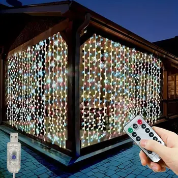 1 Pc LED Curtain Lights with Remote Control USB, Suitable for Home Room,Wedding,Party,Window,Wall,Halloween Christmas Decoration 1