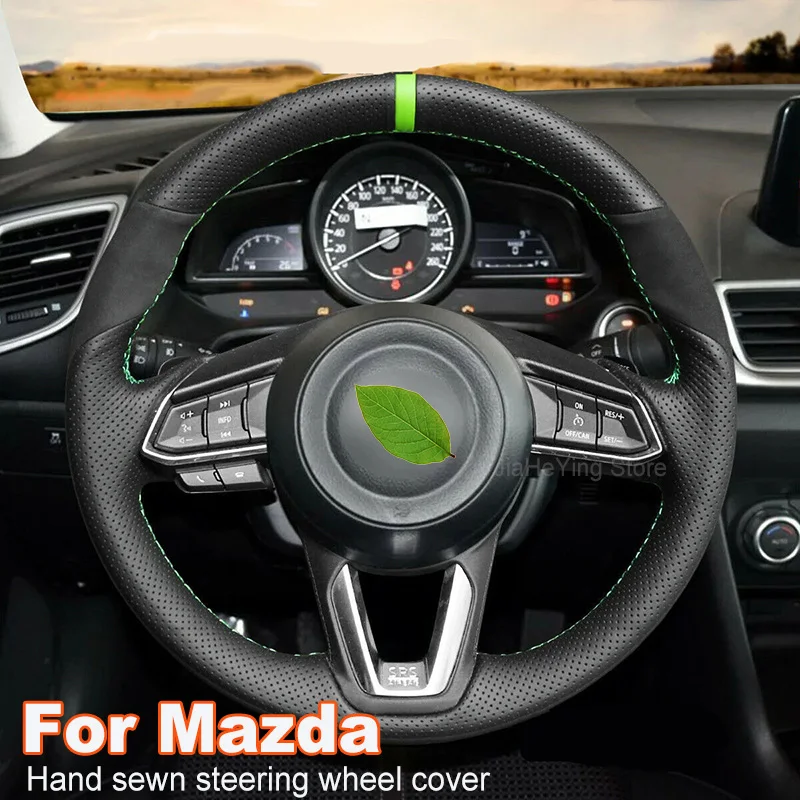 

Hand Sew Non-slip Black Leather Suede Steering Wheel Cover For Mazda 3 2017-2018 / CX-3 2018-2019 / CX-5 Car Accessories