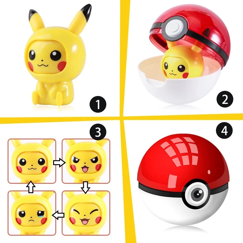 Boneco De Ação Pokemon Pikachu Pokebola Modelo Troca Rosto Elf Bola  Crianças Brinquedos De Presente