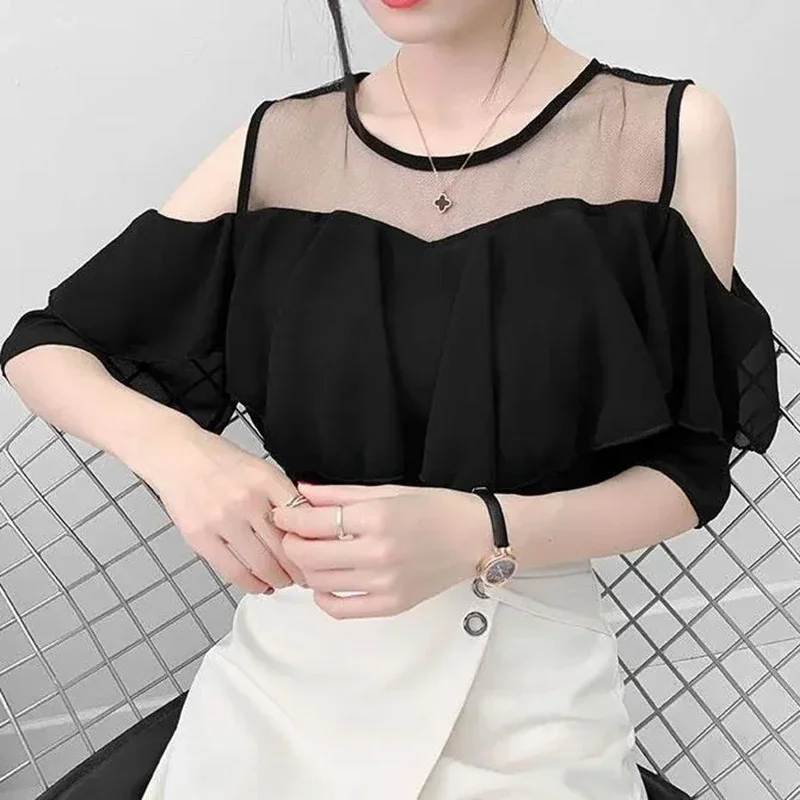 Chiffon Tops And Gowns Off Shoulder Sexy Chiffon Blouses Women