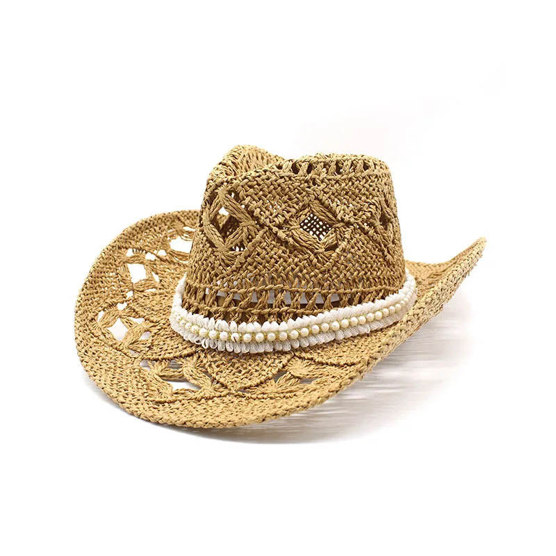 Hot Sale women's hats Men's cowboy new elegant jazz gentleman straw hat cowgirl beach summer panama designer Fashion pearl_ecoleips.com