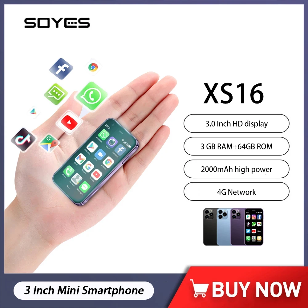 Original SOYES XS16 Mini Smartphone Phone 4G LTE 3GB+64GB 3Inch Cellphone Android10 2000mAh 5MP Dual SIM Mini Telephone Portable 7 2 huawe p40pro global waterdrop smartphone 8g 256g snapdragon865 deca core 6800mah 4camera dual sim android10 mobilephone 5g